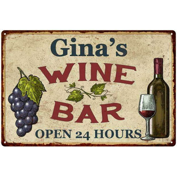 Gina's Rustic Wine Bar Sign Wall Décor Kitchen Gift 8 x 12 Matte Finish Metal 108120056057