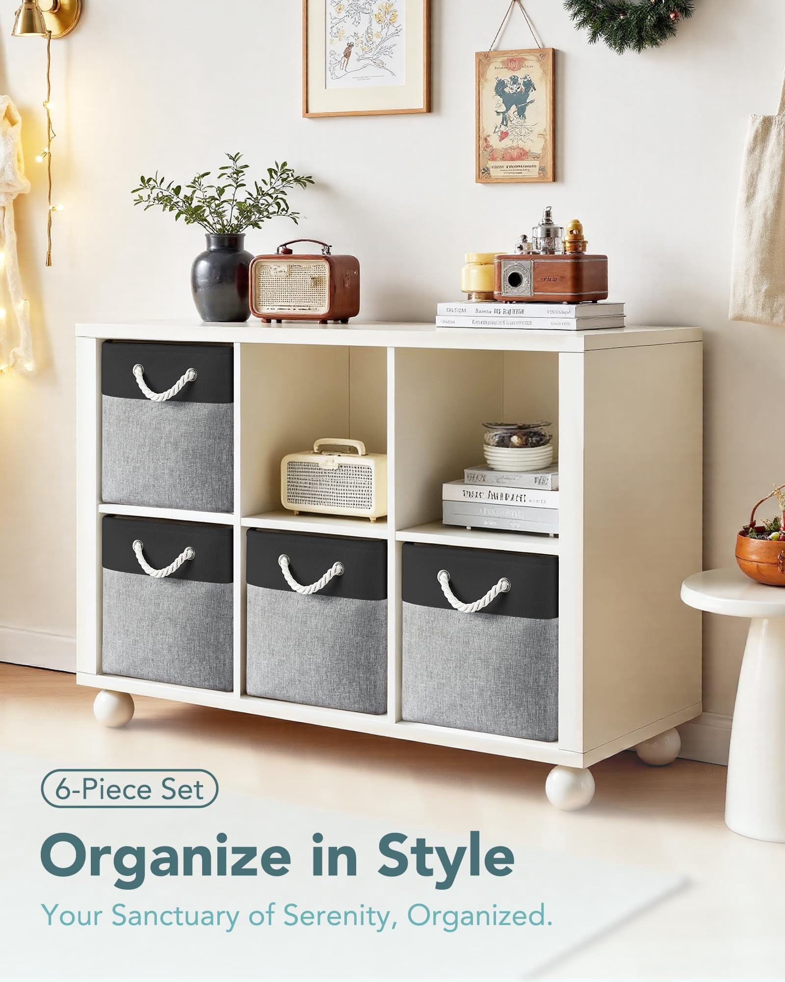 12x12 Storage Cube Bins  6 Pack Reinforced Bottom Cardboard Foldable Box Organizer For Closet Shelves Heavy Home Baskets (black Gray)