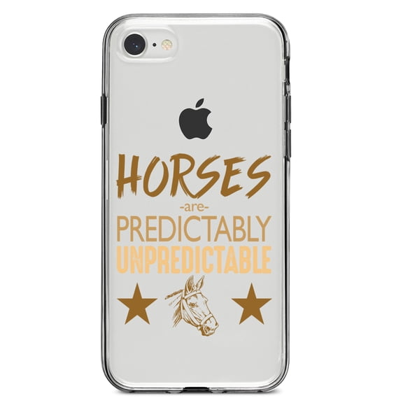 DistinctInk Clear Shockproof Hybrid Case for iPhone 7 8 SE (2020 Model) 4.7" Screen TPU Bumper Acrylic Back Tempered Glass Screen Protector - Horses are Predictably Unpredictable