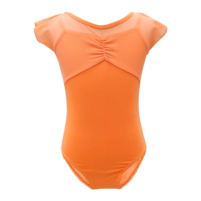 Dance Suit for Girls, Short Sleeve Round Neck Mesh Practice Jumpsuit in Solid Color, Breathable Polyester-Spandex Blend, Lightweight for Ballet Training and Daily Wear