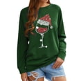 thumbnail image 6 of STARVNC Women Xmas Hat Wine Glass Print Crew Neck Long Sleeve Top, 6 of 7