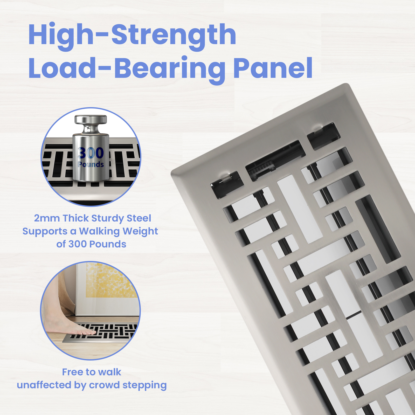 4x10 Inches Heavy Duty Walkable Floor Register Easy Adjust Air Supply Lever Floor Vents - Seattle Design - Vent Cover for Home Floor - Satin Nickel