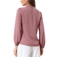 thumbnail image 3 of CAMISA DE CHIFFON INSPIRADA CHIC PARA MUJERES, BLUSA DE MANGA LARGA CON CUELLO ALTO PARA OFICINA, L GRIS ROSA, 3 of 5
