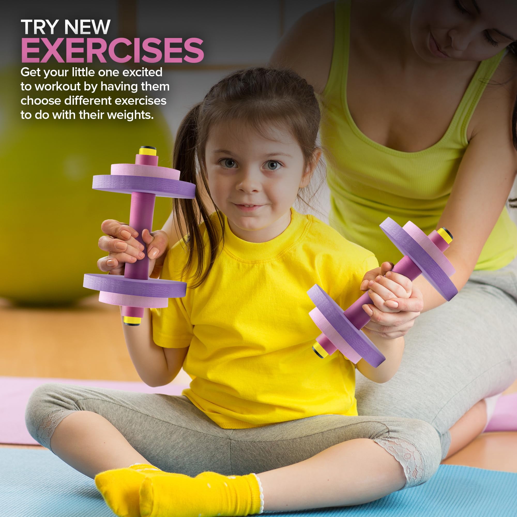 Modern Innovations Kids Weight Set (2 Pack) Toy Dumbbells, Baby Dumbbell Workout Weights, Fun Fitness and Exercise Equipment for Toddlers (Pink & Purple)