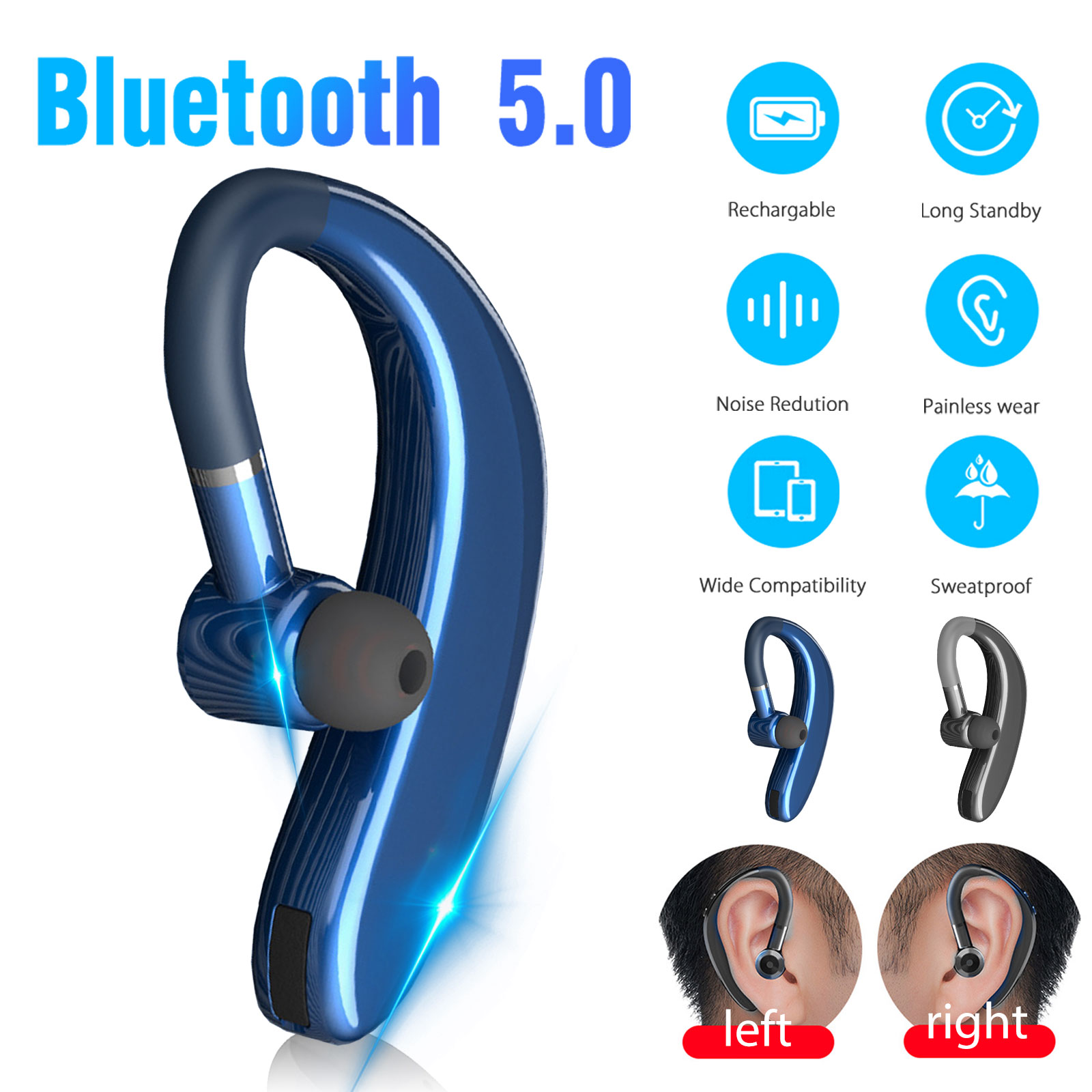 Bluetooth Headset TSV Wireless Earpiece Bluetooth 5 0 For Cell Phones 