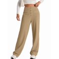 thumbnail image 3 of Womens High Waist Button Stretchy Pants Straight Leg Office Dress Pant Casual Trousers with Pocket Camel Color 5XL, 3 of 8