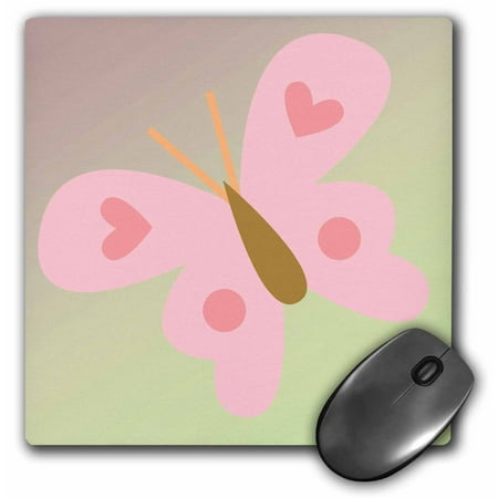 Childrens Mouse - 3dRose Cute Pink Whimsical Butterfly- Childrens Art, Mouse Pad, 8 by 8 inches