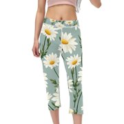 Daisy High Waist Capris Gym Pants Compression Leggings for Women, Not See-Through Printed Leggings for Women, Suitable for Running, Fitness, and Yoga