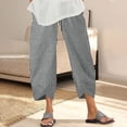 thumbnail image 4 of Mifsaly Striped Linen Pants Women Smocked High Waisted Casual Summer Pant Tulip Hem Detail Lightweight Flowy Beach Vacation Boho Clothes with Pockets Gray,XXL, 4 of 6