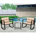 thumbnail image 1 of 3 Piece Outdoor Rocking Chair Set,Wicker Bistro Sets Rattan Chair Front Porch Furniture Rocking,Chairs Set of 2,Cushioned Patio Rocker Chair Set with Glass Table for Backyard Porch Poolside (Black), 1 of 7