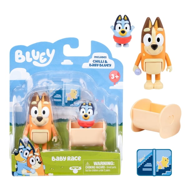 Bluey Figure 2-Pack Baby Race | 2 Figure Pack with Chilli and Baby with Cradle Accessory