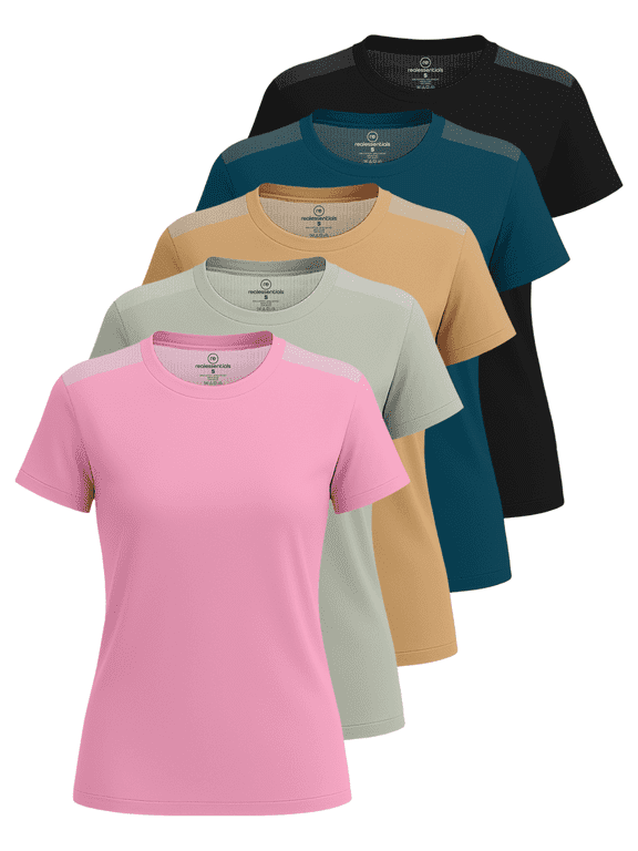 5 Pack: Women's Short Sleeve Mesh Insert T-Shirts Athletic Tops Gym Workout Yoga Tennis Activewear (Plus)