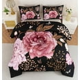 URBONUR 3 Pieces Black Pink King Size Bedding Set Floral Comforter Set