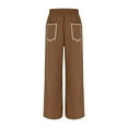 thumbnail image 5 of felwors Women Casual Fashion Solid Color Splicing Loose Casual Summer Wide Leg Pants Drawstring Waist Casual Pants With Pockets Brown, S, 5 of 5
