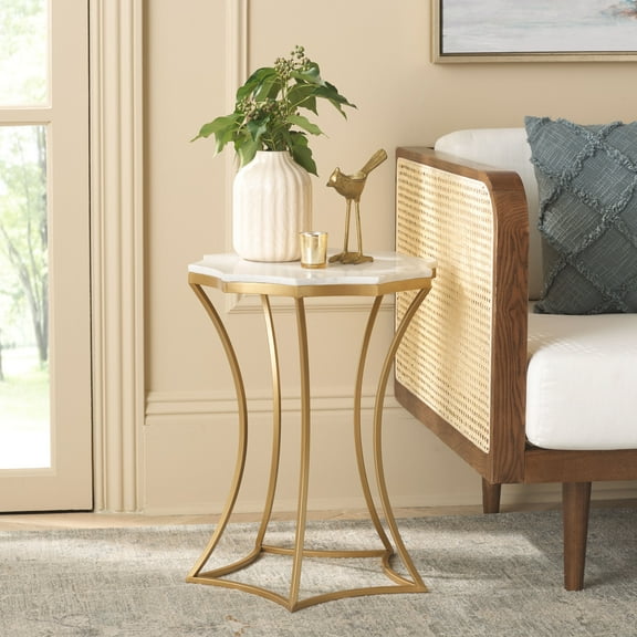 Safavieh Starbella Glam Metal And Marble Free Form End Table, White / Gold