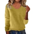 thumbnail image 2 of Sweaters for Women Solid Color Crewneck Long Sleeve Lightweight Basic Warm Winter Ladies Knitted Sweater Yellow S, 2 of 5