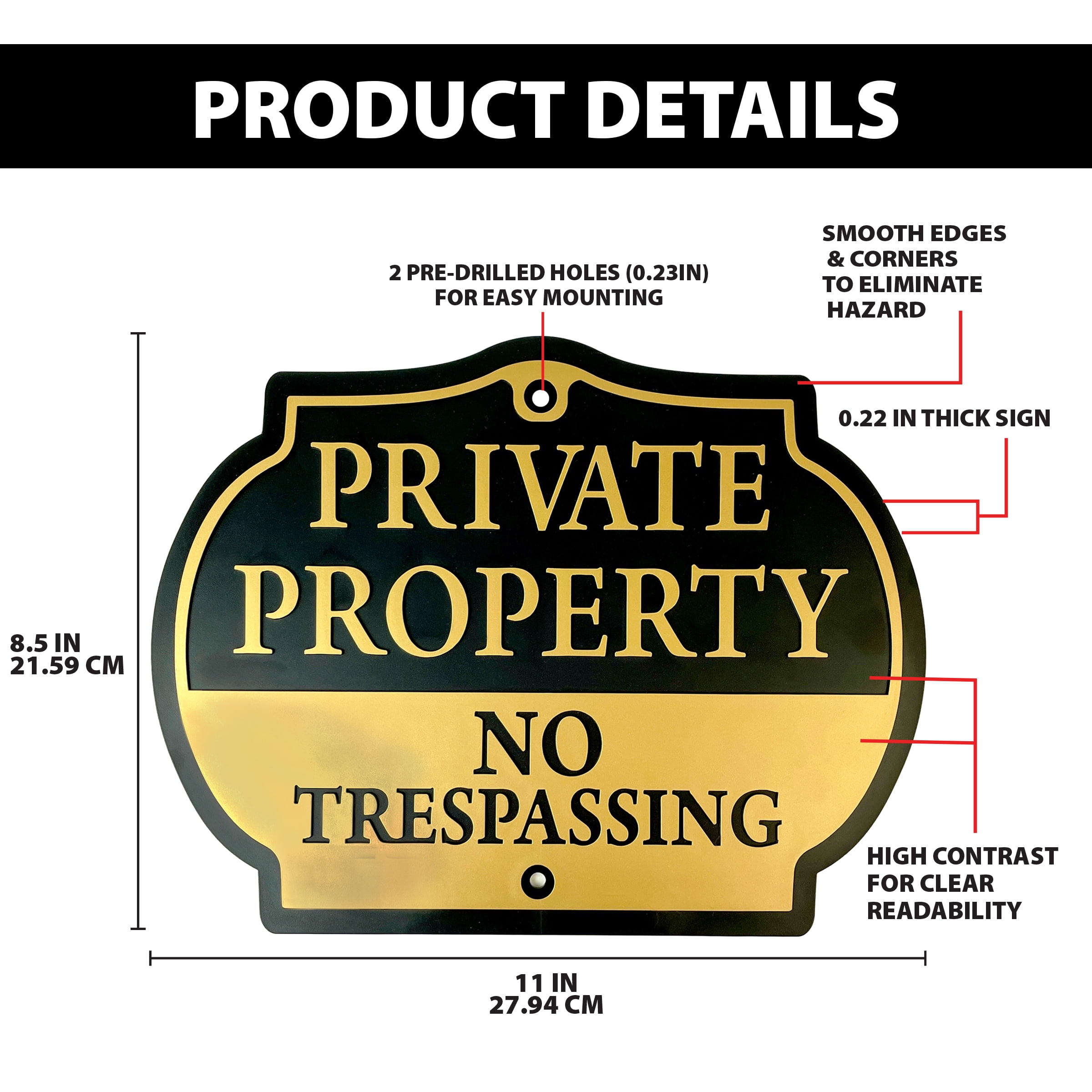 Loud & Clear - Private Property No Trespassing Sign - Ready to Mount for Homes and Businesses