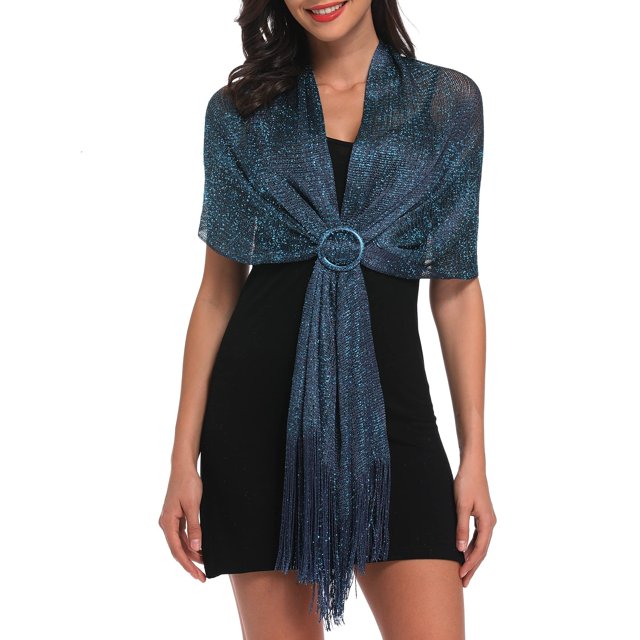 Bufandas y chales metálicos brillantes para fiestas de noche, vestidos formales, damas de honor de boda (con hebilla de bufanda gratis)
