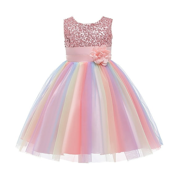 Huvoen Flower Girl Dress for Wedding Toddler Girls Color Net Yarn Bowknot Birthday Party Flowers Gown Kids Dresses Pinks 6-7 Years