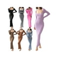 thumbnail image 2 of DcoolMoogl Women Bodycon Maxi Dress Solid Color Knitted Ribbed Square Neck Long Sleeve Sexy Elegant Evening Party Formal Dress, 2 of 6