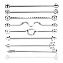 9pcs Industrial Ear Studs Stainless Steel Arrows Screw Barbell Shining Earring Piercing Jewelry for Woman Man