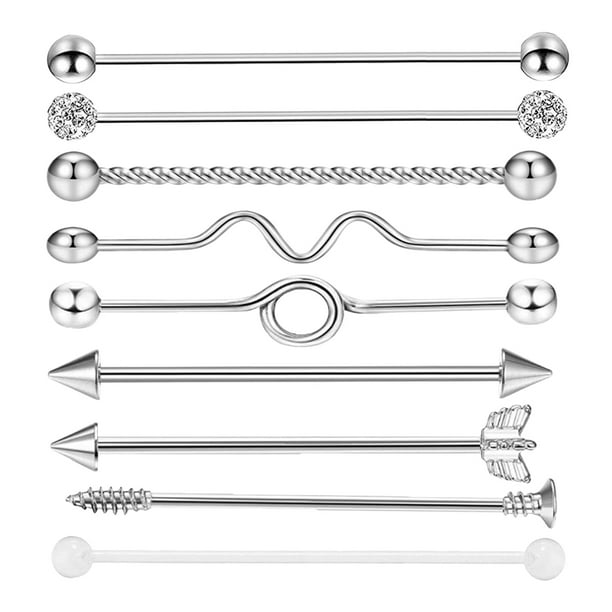 9 piezas Industrial Ear Studs Flechas de acero inoxidable Tornillo Barbell Pendiente brillante Joyería Piercing para mujer Hombre