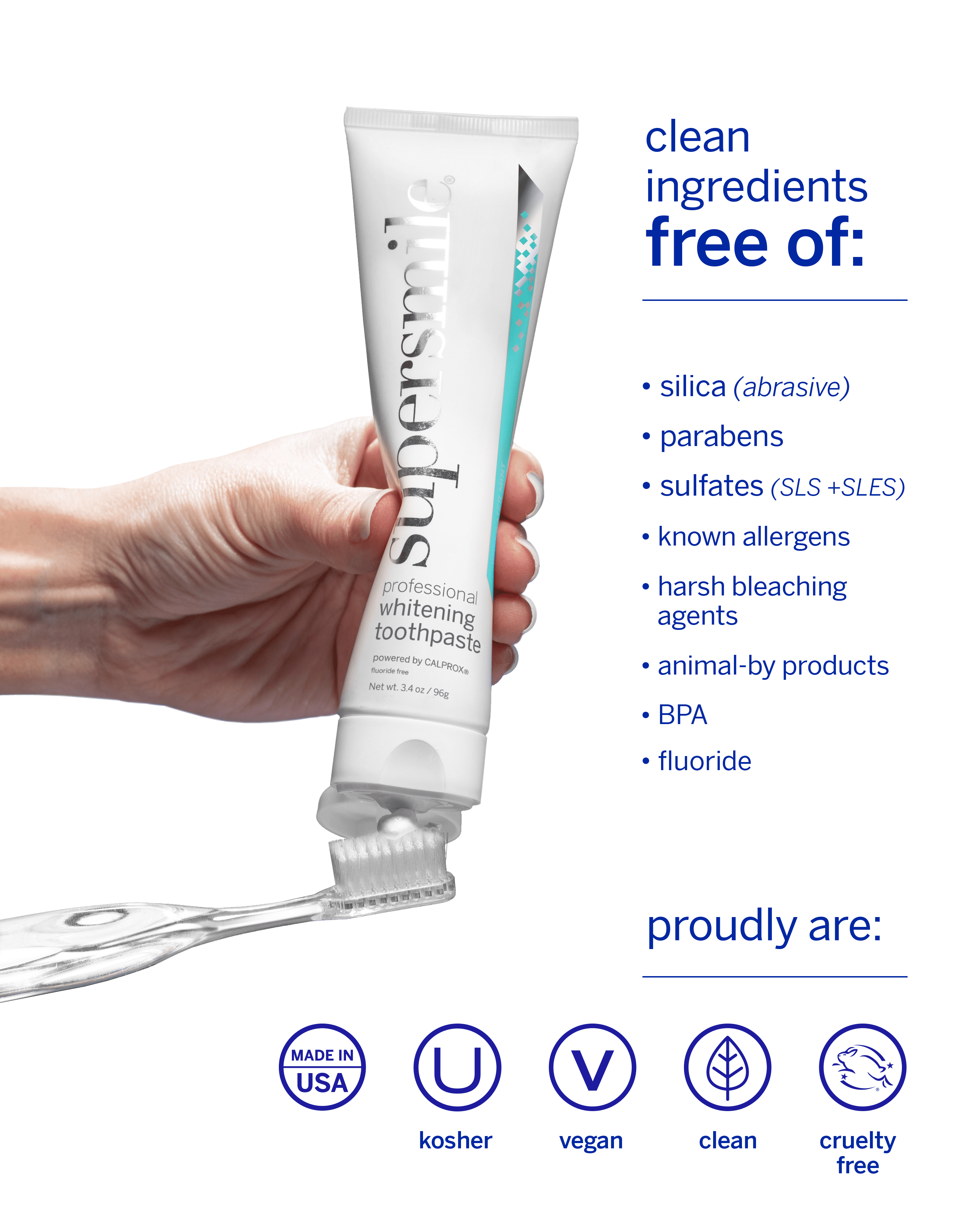 Supersmile Fluoride-Free Whitening Toothpaste – Original Mint, Enamel-Safe Formula, 3.4 oz