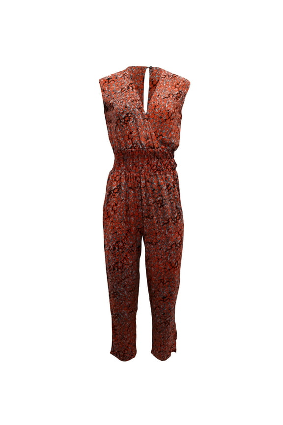 Pre-Owned Maje Printed V-Neck Jumpsuit in Red Viscose