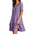thumbnail image 4 of ClodeEU Women's V Neck Embroidered Short Sleeve Mini Dress,Casual Loose Dress with Pockets Purple,Women's Plus XXL, 4 of 6