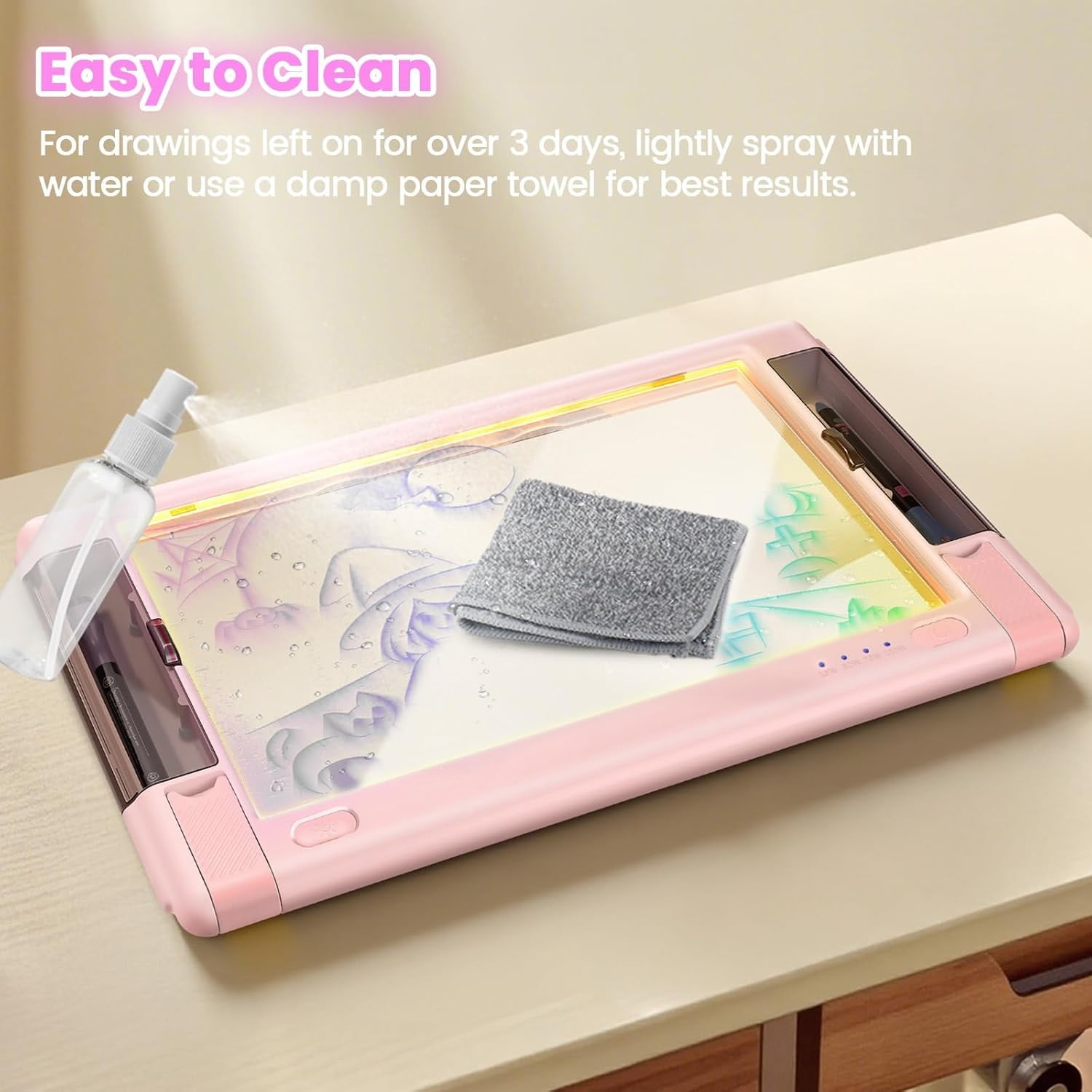 UKEXE 15 Inch Rechargeable LED Drawing Board - 9 Neon Light Modes, Portable Glow Art Tablet with Tracing Sheets, Creative Gift for Kids & Teens (Pink)