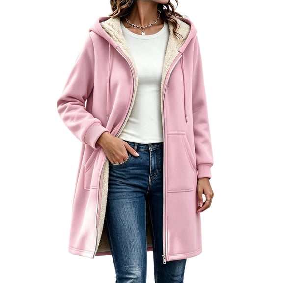 yillto Plus Size Coat for Women Long Fleece Coat Open Front Maxi Length Fall Winter Warm Jackets