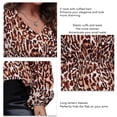 thumbnail image 5 of Print V Neck Wrap Top Lantern Long Sleeve Ruffle Hem Women Floral Print Wrap Blouse for Female Leopard Print Coffee Color M, 5 of 6