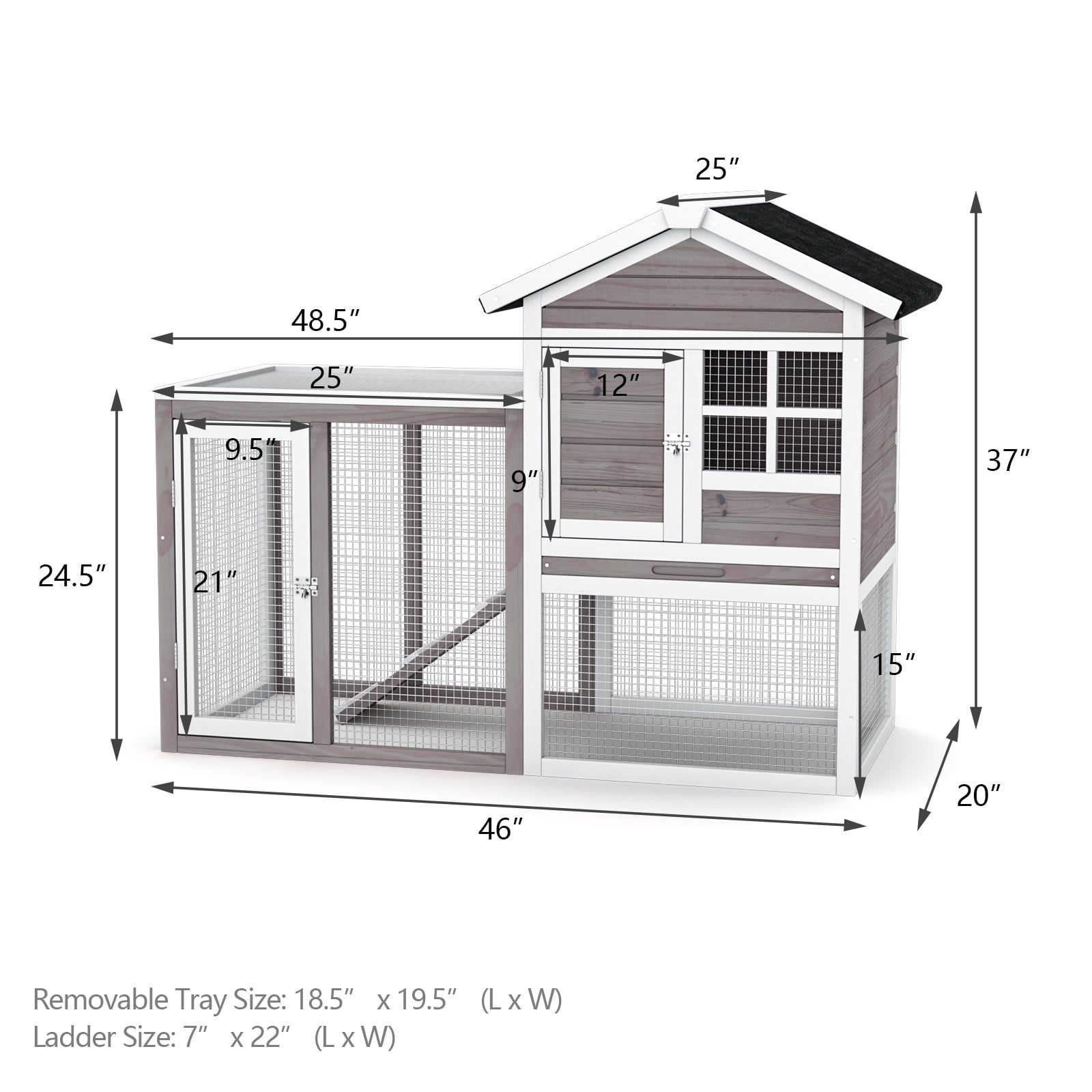 Infans Wooden Chicken Coop 2-Story Rabbit Hutch Indoor Outdoor Use