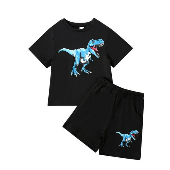 LUOGENLI Toddler Kids Boys Pajamas Summer Pj's for Boy Jammies Dinosaur Train Sleepwear Short Sets Maxi Boysuit Set Ruffle Blue 4-5 Years