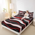 thumbnail image 4 of Manfei Modern Minimalist Artistic Twin Sheet Sets,Geometric Waves Lines Twin Fitted Sheet,Red Black Flat Sheet For Girl Teens,Microfiber Bedroom Decor,3-Piece, 4 of 7