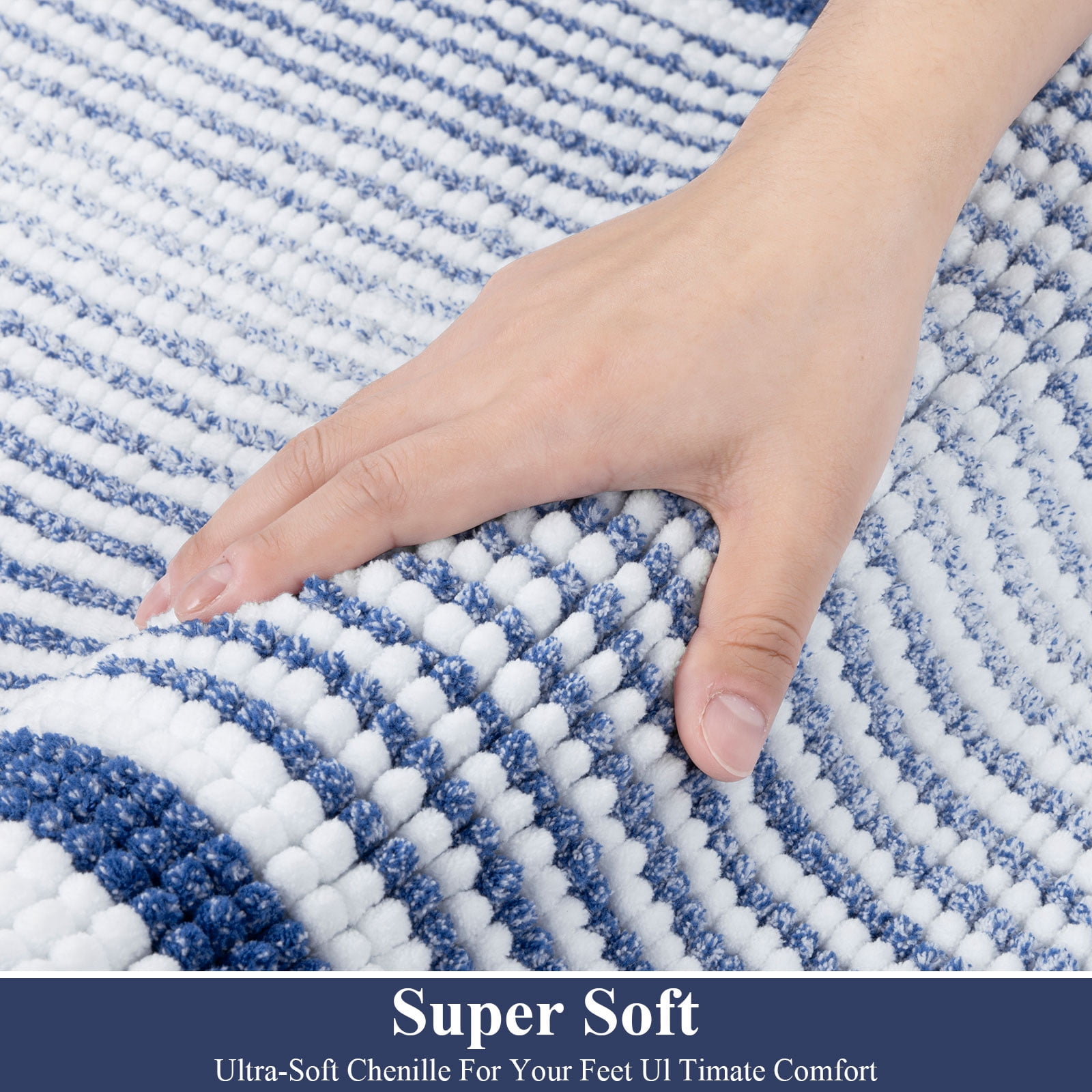 Ileading Chenille Bathroom Rugs Sets 4 Piece, Super Absorbent Non Slip Washable Bath Mat and U-Shaped Contour Toilet Rug Set for Tub Shower Floor Carpet