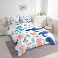 thumbnail image 3 of Manfei Ocean Whale Animal Bedding Comforter Set 7 Pieces for Kids, Cartoon Octopus Fish Full Bedding Set, Hippie Marine Coral Reversible Fitted Sheet Flat Sheet, Ultra Soft Bedroom Decor, 3 of 7