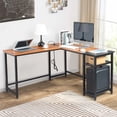 thumbnail image 2 of IVV L Shaped Computer Desk with Power Outlets and USB Charging Ports, Sturdy Corner Computer Table with Storage Shelves, Gaming Table Home Office Desk, Easy to Assemble, Brown+Black, 2 of 10