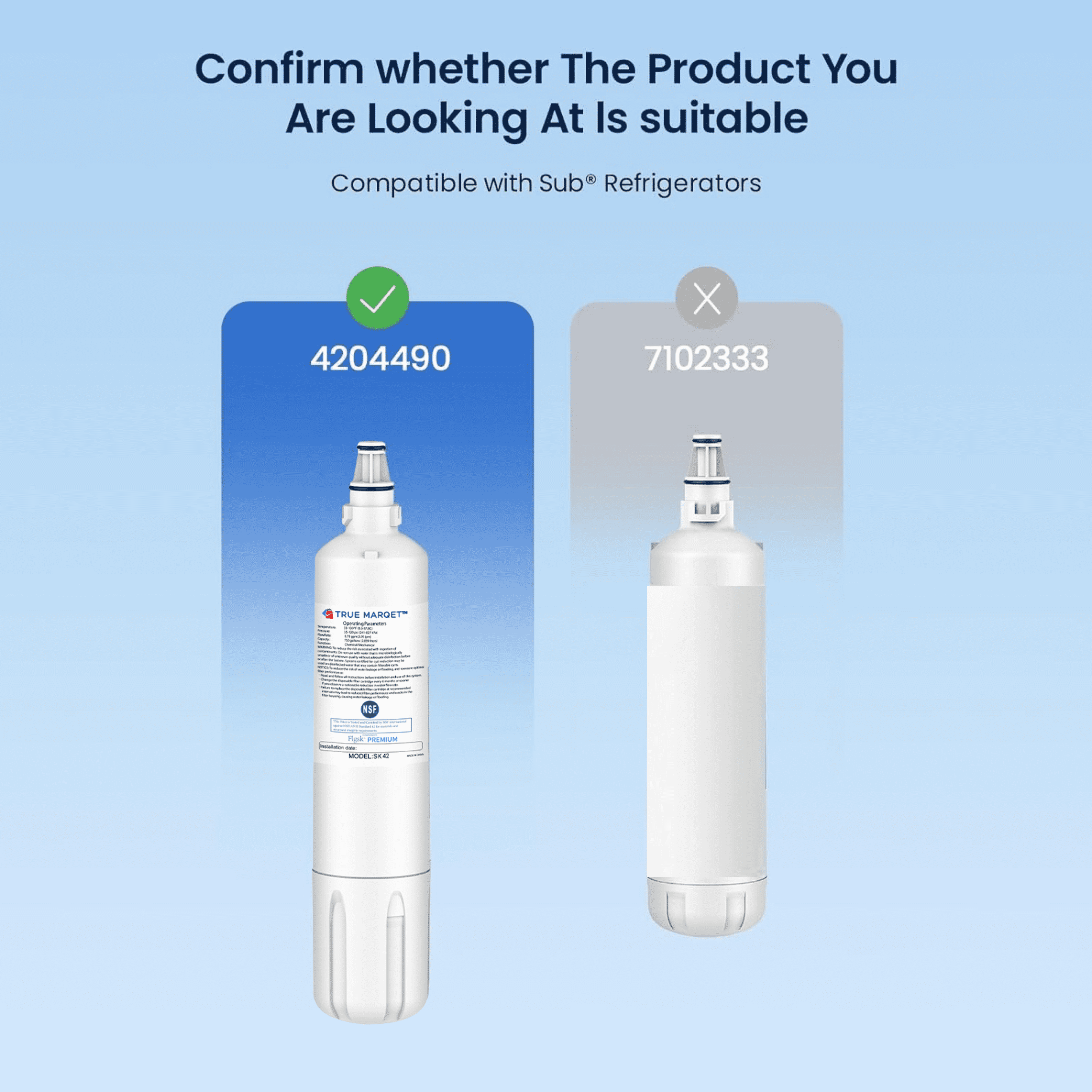 TRUE MARQET 4204490 Refrigerator Water Filter Replacement Cartridge for Sub-Zero 4204490 Compatible With 4290510, InSinkErator F-1000 F-2000, 2-Pack