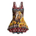 thumbnail image 4 of Uourmeti Girls' One Piece Skirted Swim Dress - Southwestern Horse & Sunflower Print | Quick Dry, Stretchy Beach Swimwear for Summer Vacations & Pool Days, 4 of 8
