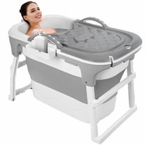 Trendix Foldable Bathtub with Thermal Cover, 103cm/40.6 Inch Portable Soaking Tub for Adults with Massage Roller, Drain Pipe, Ergonomic Seat