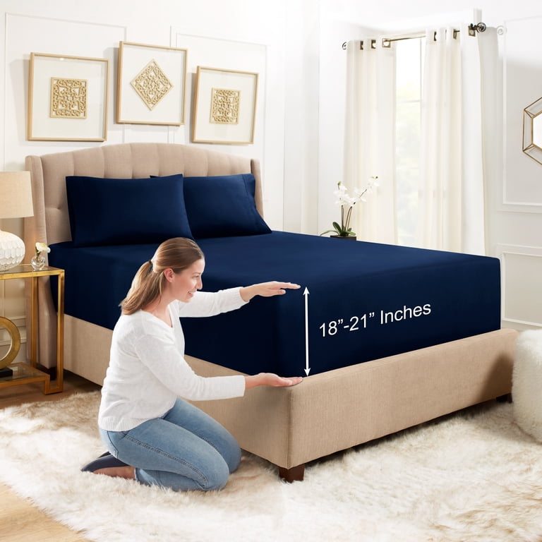 Empyrean Bedding 3 Piece Microfiber Sheet Set, Queen, Navy photo 1