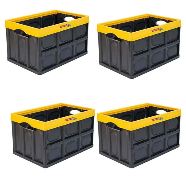 Caja Organizadora de Almacenamiento VentDepot InstaCratex 4 Pzas 10kg 53x36x29cm Apilable y Colapsable Polietileno Color Negro/Ama