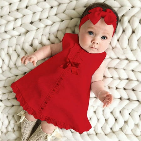 

Cathalem Dresses Baby Girl Maxi Outfit Baby Dress+Headband Girl Set Casual Sleeveless Bow Girls Dress&Skirt Belle Dress Dress Red 0-6 Months