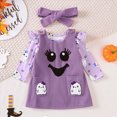 thumbnail image 4 of HCNTES Baby Girl Clothes Halloween Outfits for Baby Girls Ruffle Romper Ghost Pumpkin Suspender Overalls Dress Skirt Sets Fall Winter Clothes, 4 of 6
