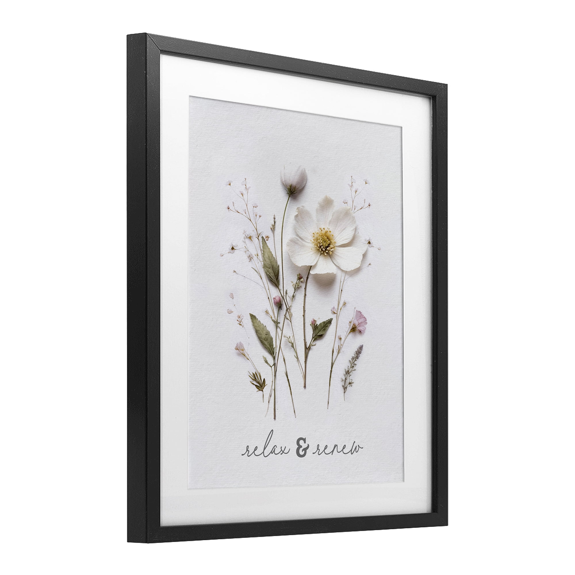 Pressed Flower Relax & Renew Black Framed Print Under Glass, design by Lettered and Lined