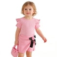 thumbnail image 4 of WRKEKC Girls 2 piece Outfits Short Sleeve Ribbed Top and Bow Skirt Pants with Bag 3 Piece for 6 Months-3 Years, 4 of 9
