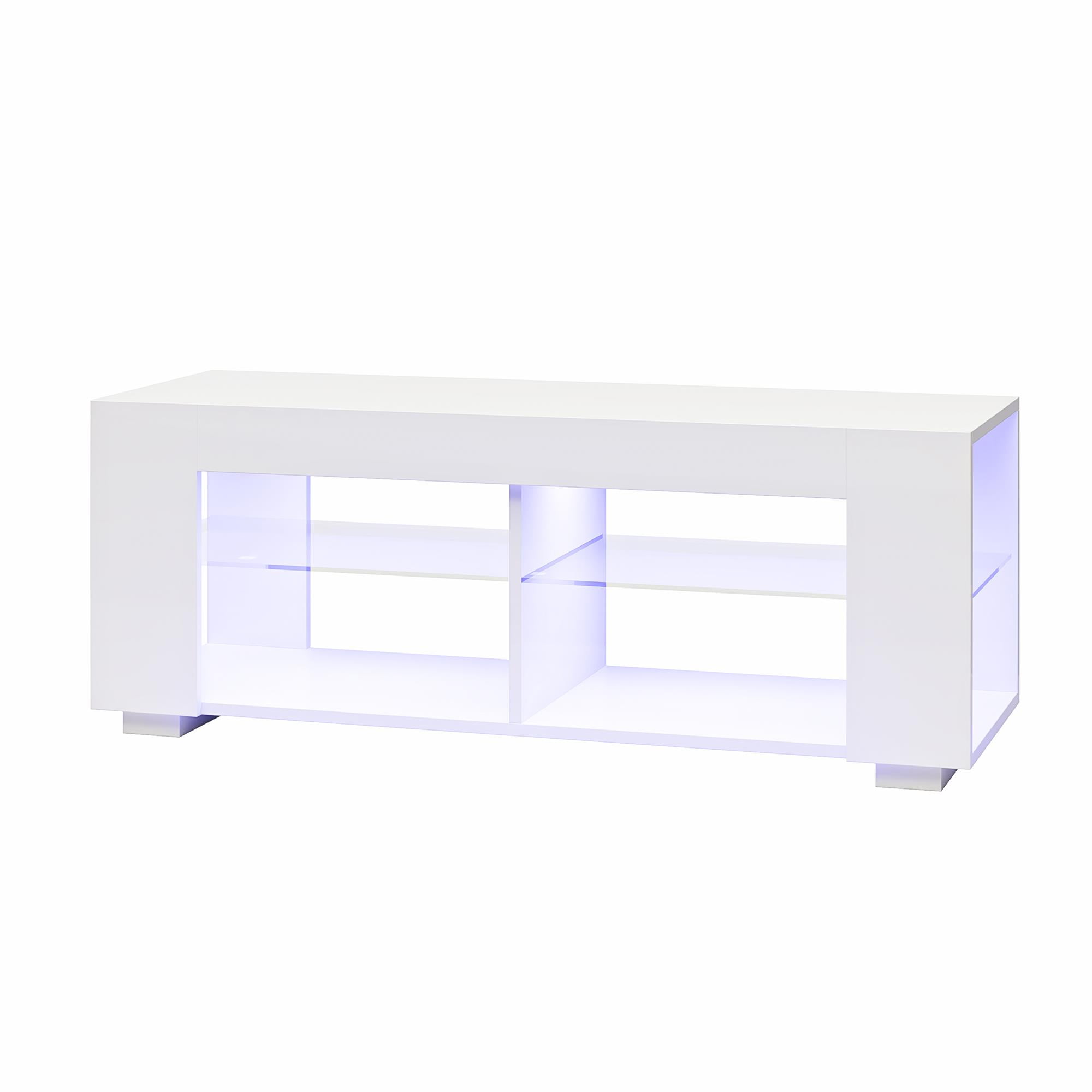 NTense LED TV Stand with Glass Shelves for TVs up to 55", White Gloss