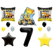 12pc new BALLOON set 7th BIRTHDAY party CONSTRUCTION truck DUMP bulldozer TRACTOR gift FAVORS decorations PHOTO booth PROPS