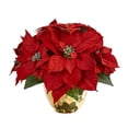 thumbnail image 1 of Nearly Natural 1963 Poinsettia Artificial Arrangement in Golden Vase, 1 of 3